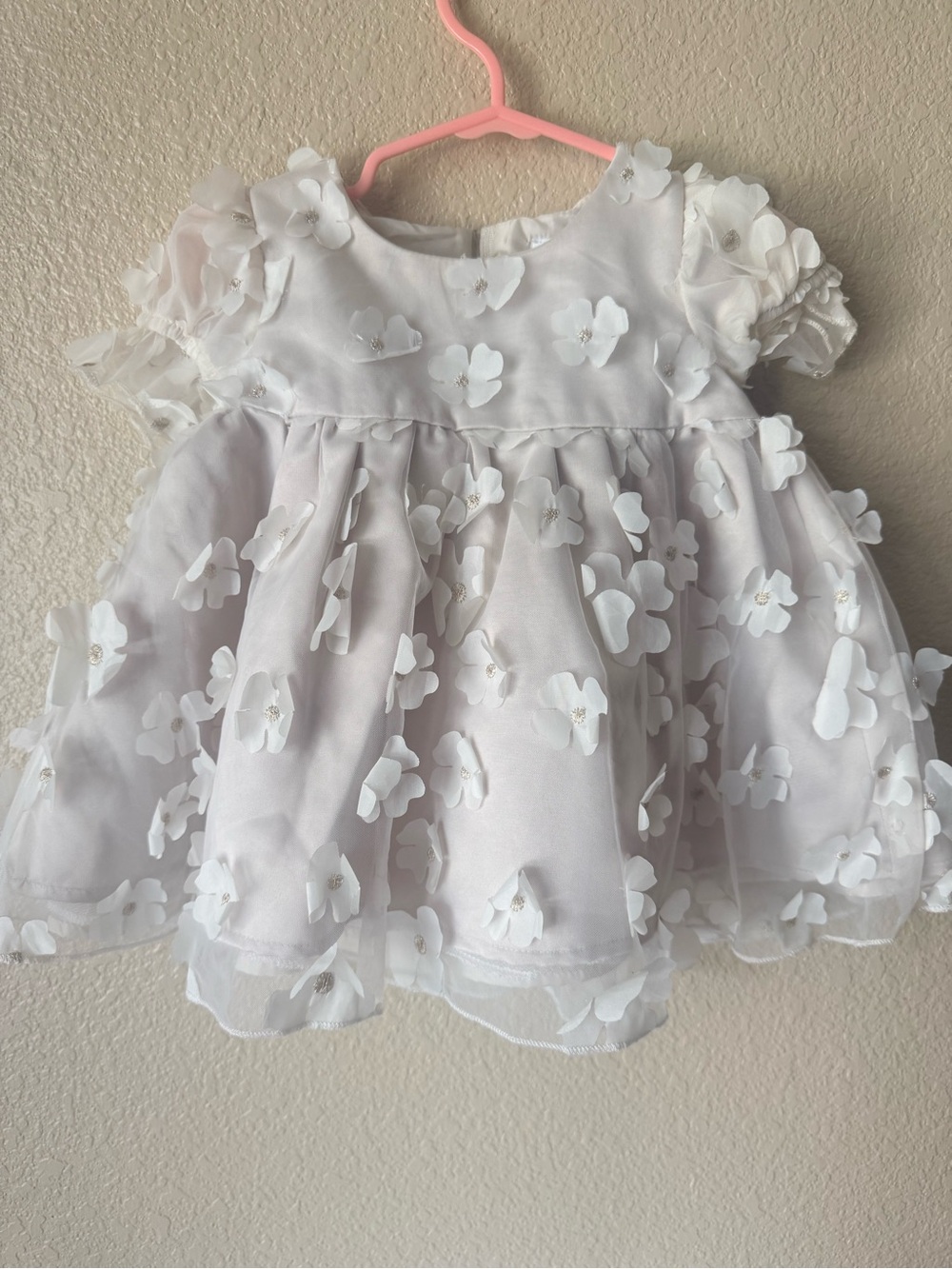 Off White Floral Appliqué Baby Dress